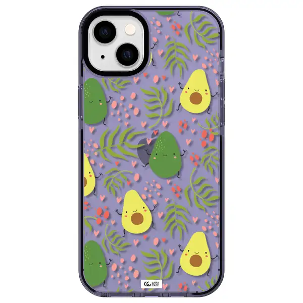 a pattern of avocado and leaves Apple iPhone 14 plus impact Lilac Case