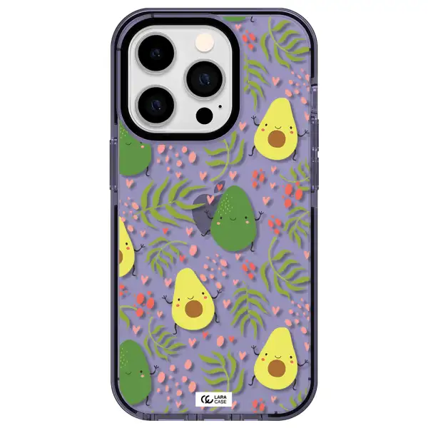 a pattern of avocado and leaves Apple iPhone 14 pro impact Lilac Case