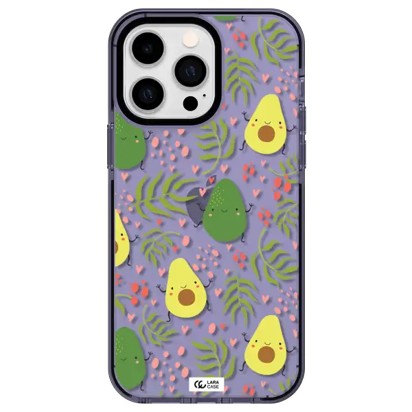 a pattern of avocado and leaves Apple iPhone 14 pro max impact Lilac Case