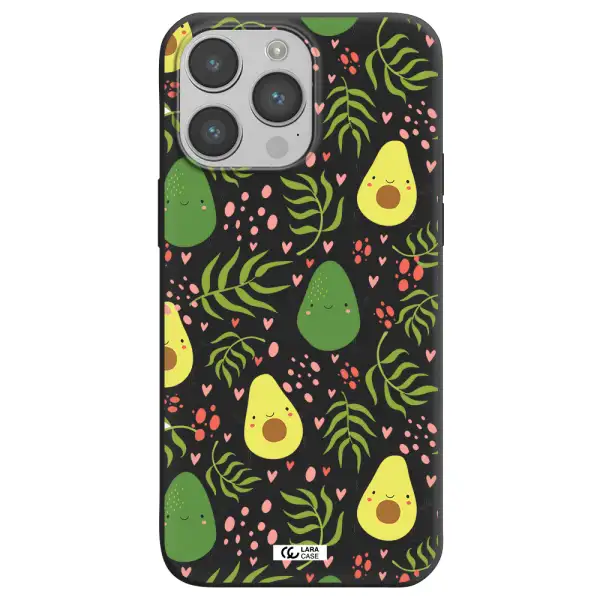 a pattern of avocado and leaves Apple iPhone 14 pro max Silicone black Case
