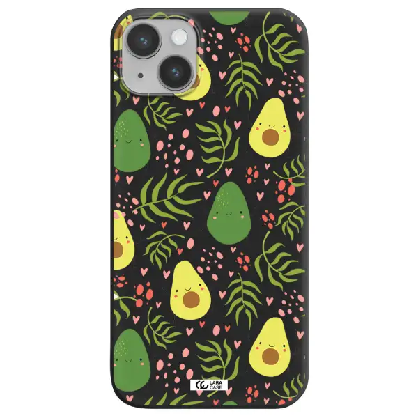 a pattern of avocado and leaves Apple iPhone 14 Silicone black Case