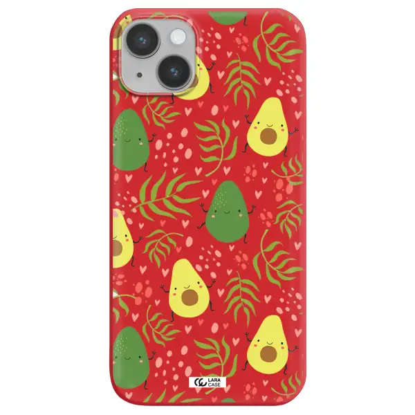 a pattern of avocado and leaves Apple iPhone 14 Silicone Imperial Red Case
