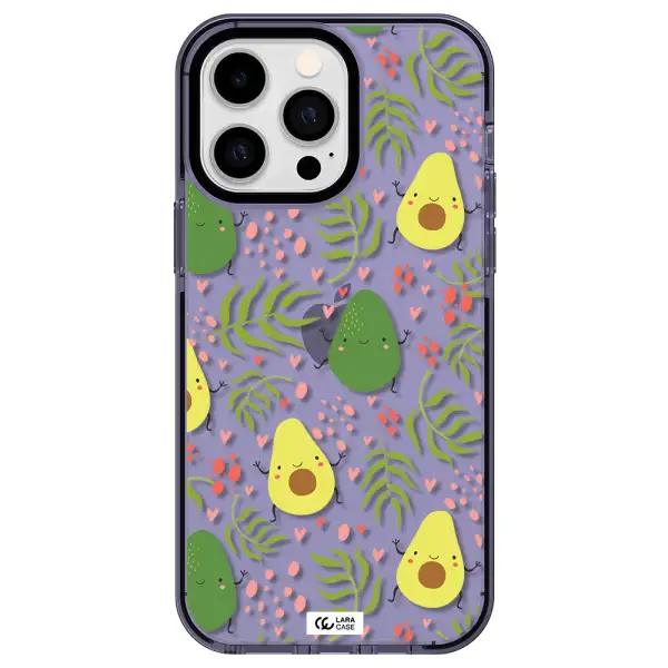 a pattern of avocado and leaves Apple iPhone 15 Pro Max impact Lilac Case