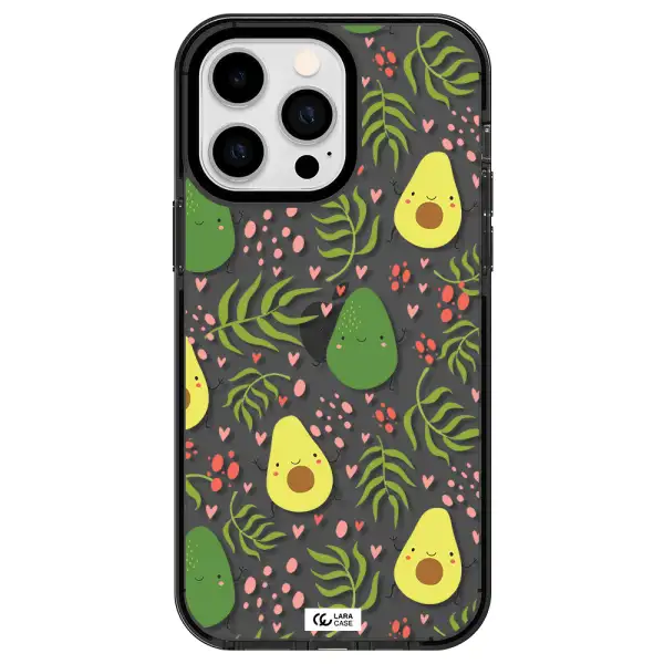 a pattern of avocado and leaves Apple iPhone 15 Pro Max impact Smoke Black Case