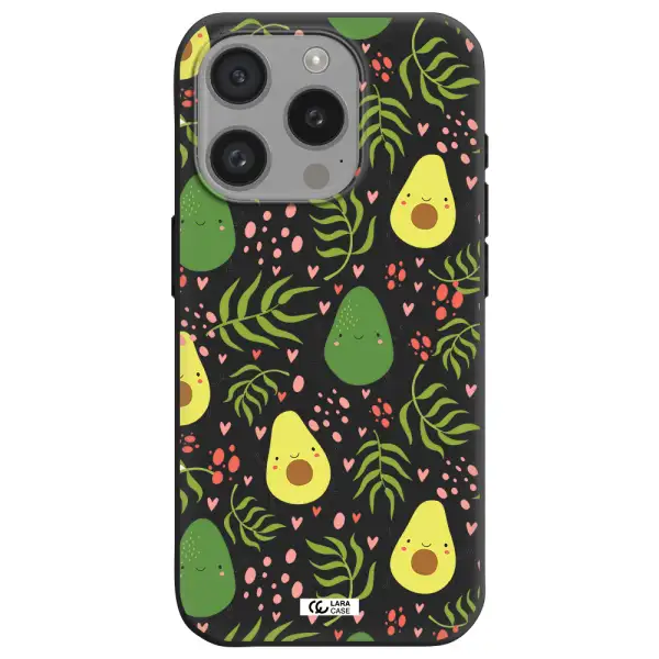 A Pattern Of Avocado And Leaves Apple Iphone 15 Pro Silicone Black Case