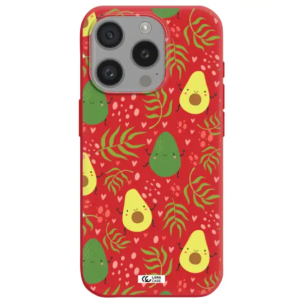 A Pattern Of Avocado And Leaves Apple Iphone 15 Pro Silicone Imperial Red Case