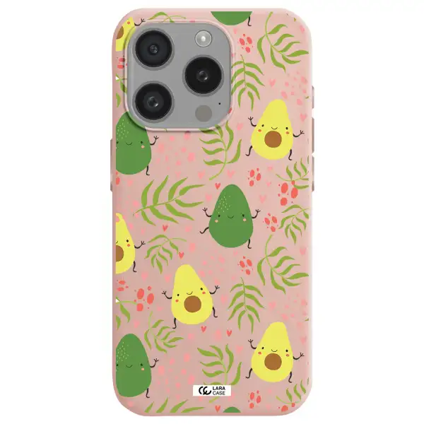 A Pattern Of Avocado And Leaves Apple Iphone 15 Pro Silicone Pastel Pink Case