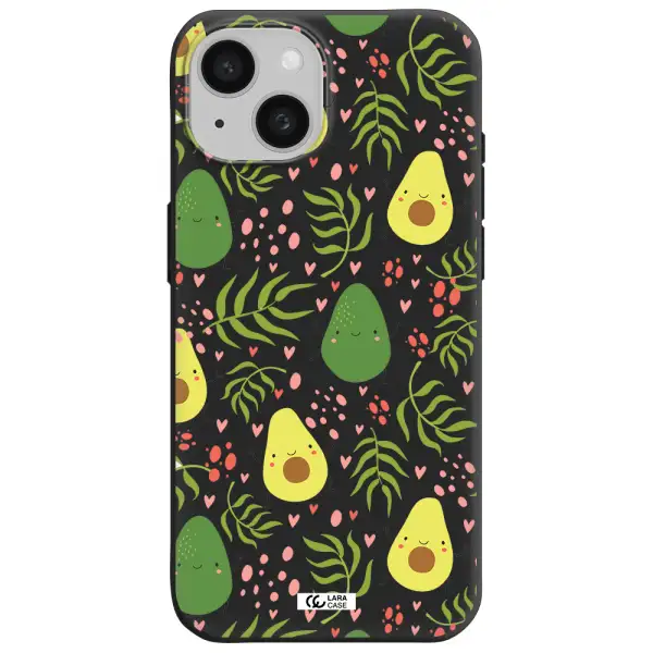 a pattern of avocado and leaves Apple iPhone 15 Silicone black Case