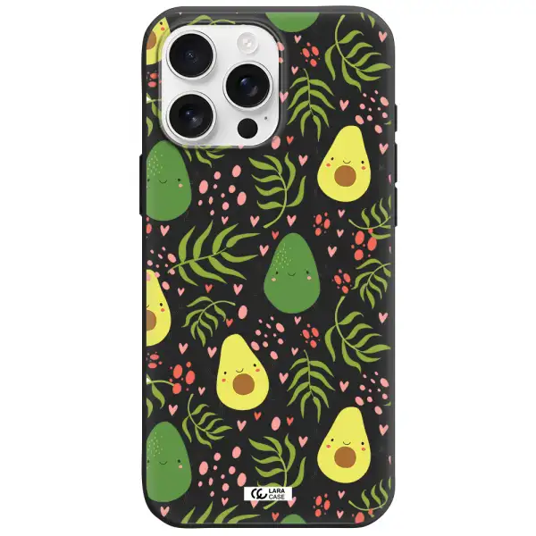 A Pattern Of Avocado And Leaves Apple Iphone 16 Pro Max Silicone Black Case