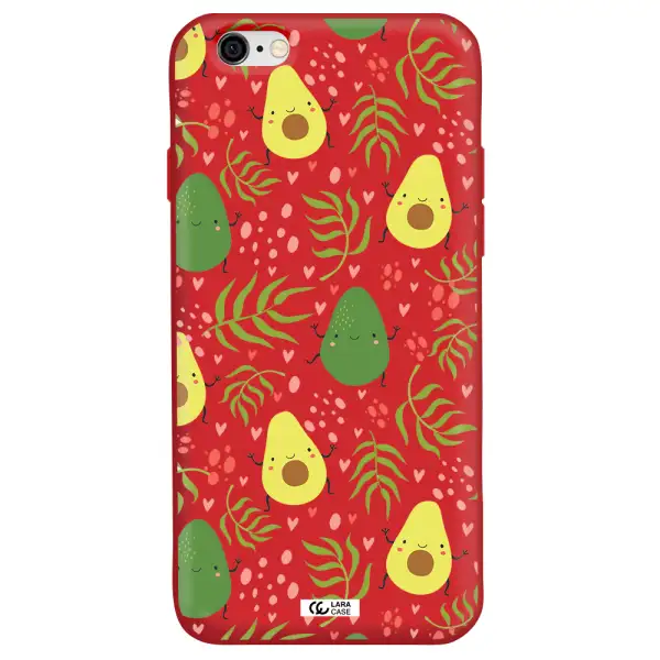 a pattern of avocado and leaves Apple iPhone 6 Silicone Imperial Red Case