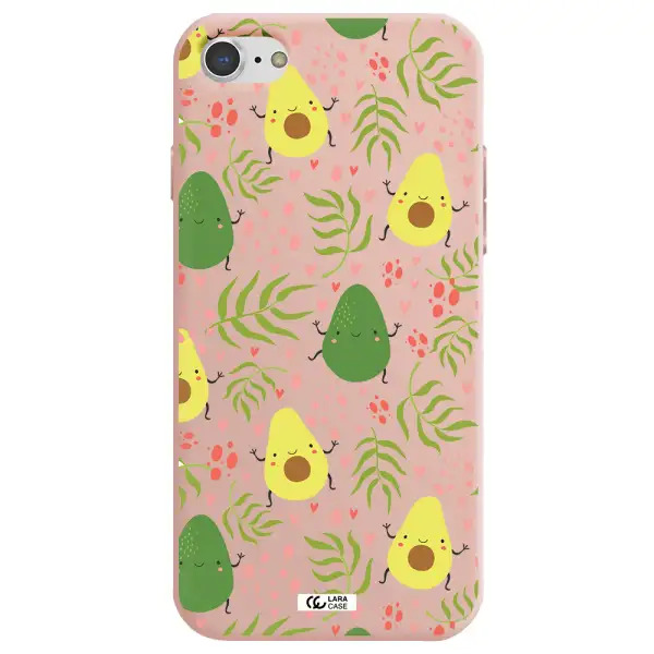 a pattern of avocado and leaves Apple iPhone 7 Silicone pastel pink Case