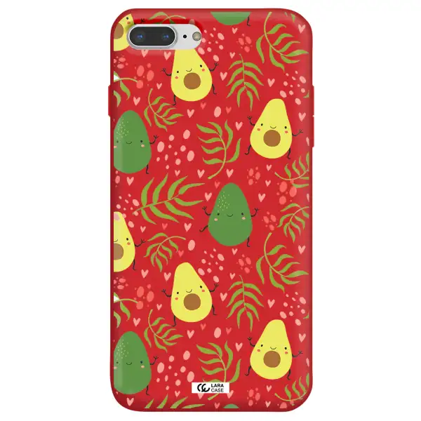 a pattern of avocado and leaves Apple iPhone 8 plus Silicone Imperial Red Case