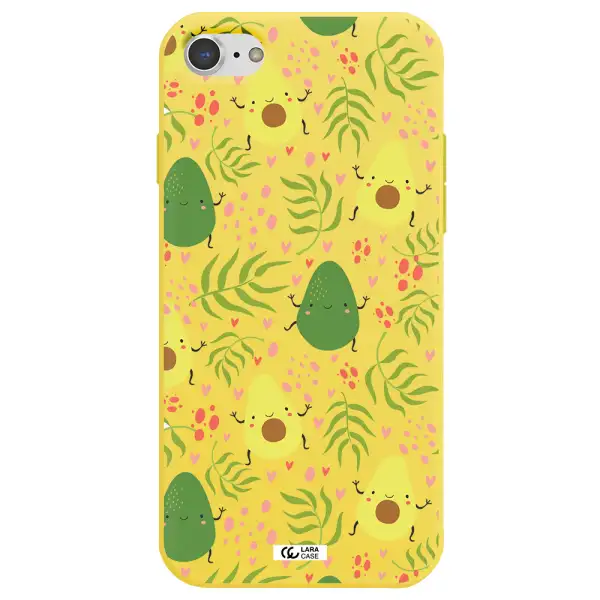 a pattern of avocado and leaves Apple iPhone 8 Silicone canary yellow Case