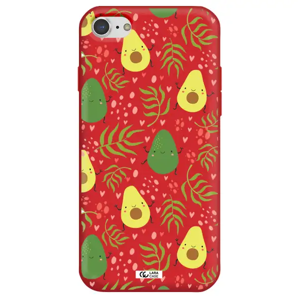a pattern of avocado and leaves Apple iPhone 8 Silicone Imperial Red Case