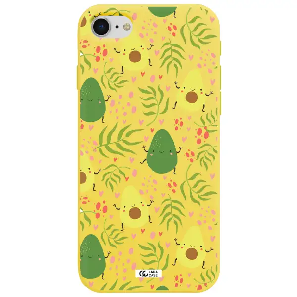 a pattern of avocado and leaves Apple iPhone se 2020 Silicone canary yellow Case