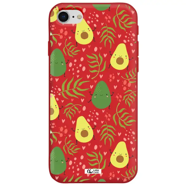 a pattern of avocado and leaves Apple iPhone se 2020 Silicone Imperial Red Case