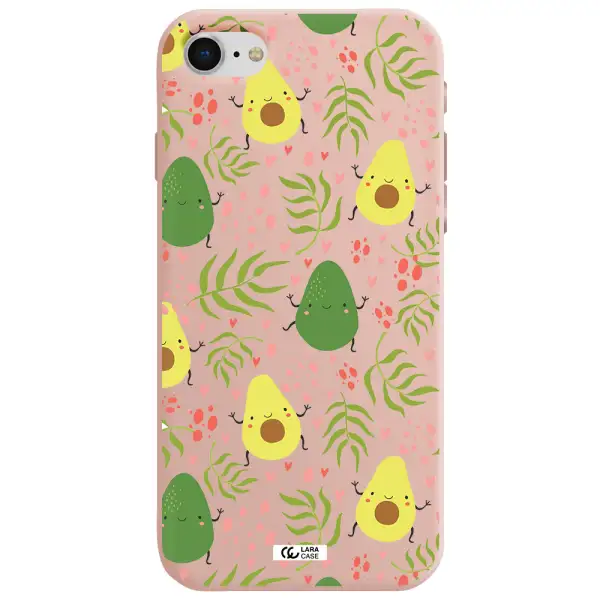 a pattern of avocado and leaves Apple iPhone se 2020 Silicone pastel pink Case