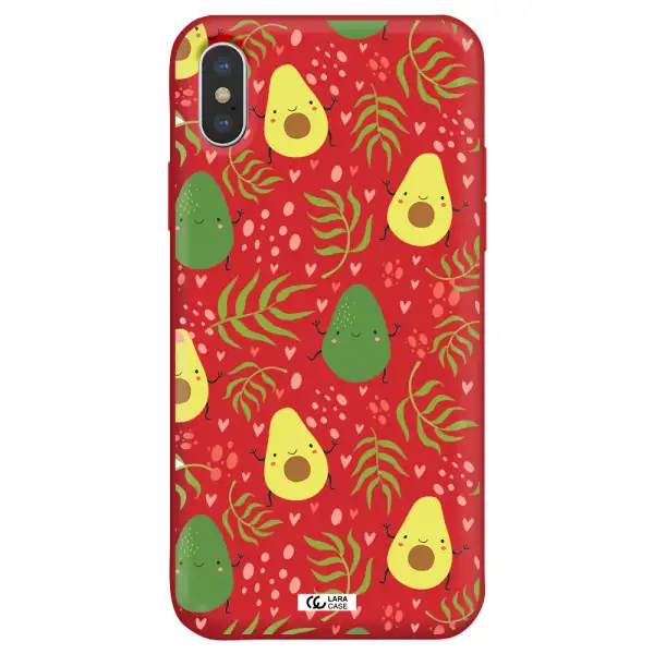 a pattern of avocado and leaves Apple iPhone X Silicone Imperial Red Case