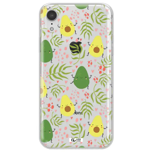 a pattern of avocado and leaves Apple iPhone XR Clear TPU Case