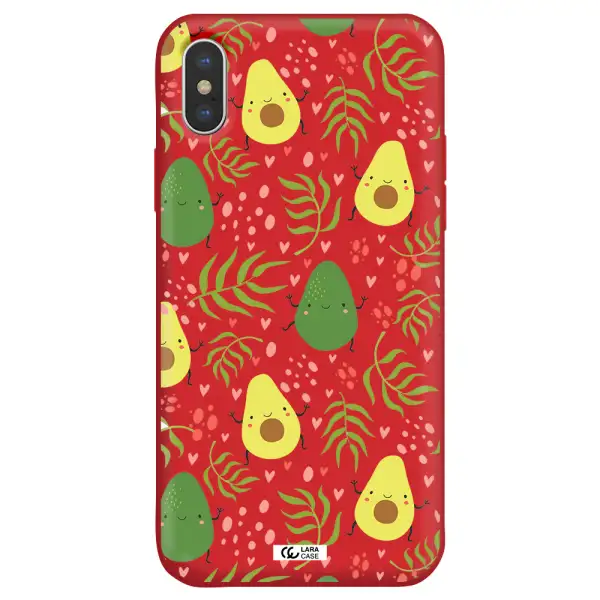 a pattern of avocado and leaves Apple iPhone XS Silicone Imperial Red Case