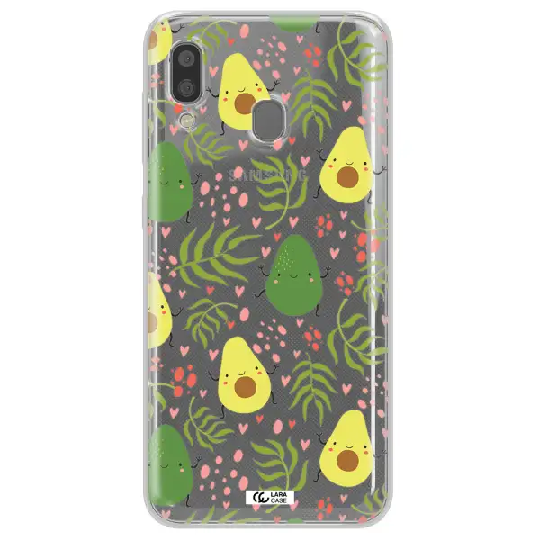 a pattern of avocado and leaves Samsung A20 Clear TPU Case