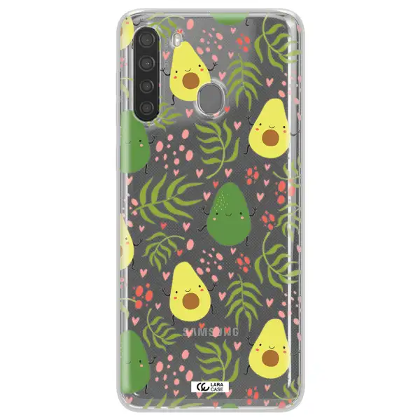 a pattern of avocado and leaves Samsung A21 Clear TPU Case