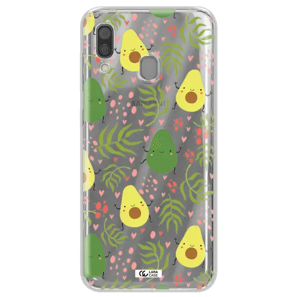 a pattern of avocado and leaves Samsung A30 Clear TPU Case