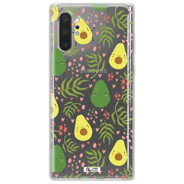 a pattern of avocado and leaves Samsung Note 10 Plus Clear TPU Case