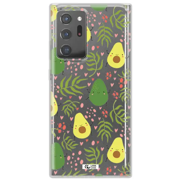 a pattern of avocado and leaves Samsung Note 20 Ultra Clear TPU Case