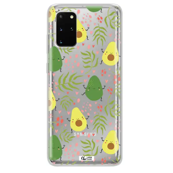 a pattern of avocado and leaves Samsung S 20 Plus Clear TPU Case