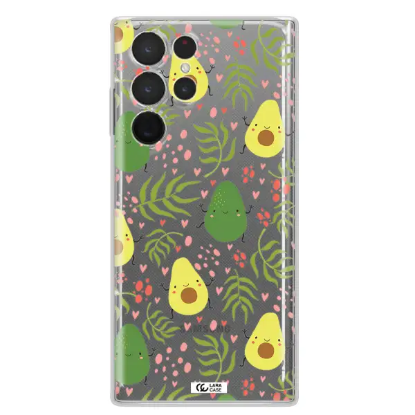 a pattern of avocado and leaves Samsung S 22 Ultra Clear TPU Case
