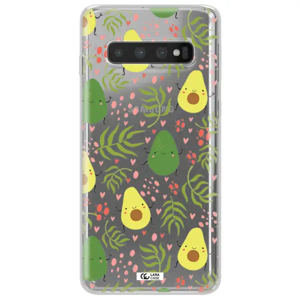 a pattern of avocado and leaves Samsung S10 Clear TPU Case