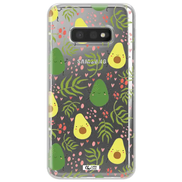 a pattern of avocado and leaves Samsung S10e Clear TPU Case