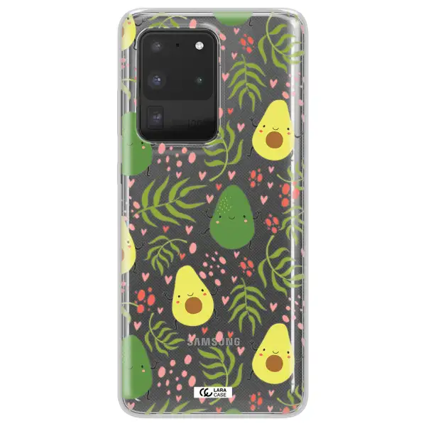 a pattern of avocado and leaves Samsung S20 Ultra Clear TPU Case