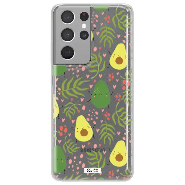a pattern of avocado and leaves Samsung S21 Ultra Clear TPU Case