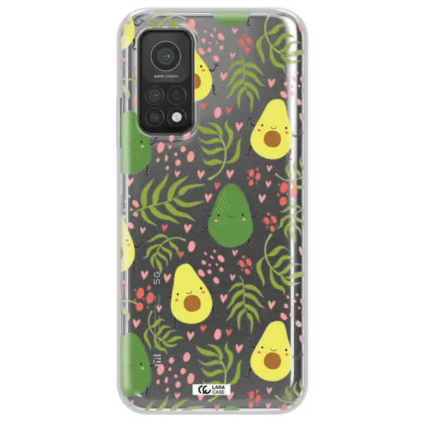 a pattern of avocado and leaves Xiaomi Mi 10T Clear TPU Case