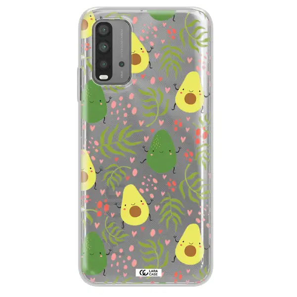 a pattern of avocado and leaves Xiaomi Redmi 9T Clear TPU Case