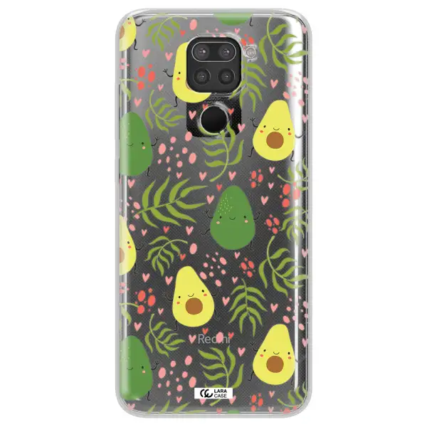 a pattern of avocado and leaves Xiaomi Redmi Note 9 Clear TPU Case