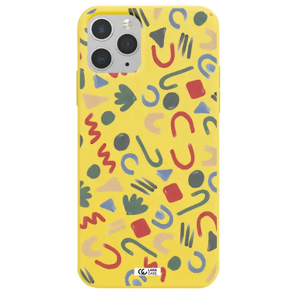 a pattern of colorful shapes Apple iPhone 11 pro max Silicone canary yellow Case