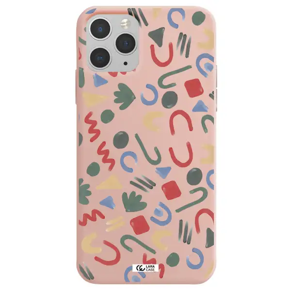 a pattern of colorful shapes Apple iPhone 11 pro Silicone pastel pink Case