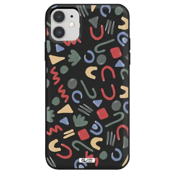a pattern of colorful shapes Apple iPhone 11 Silicone black Case