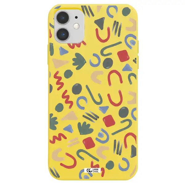 a pattern of colorful shapes Apple iPhone 11 Silicone canary yellow Case