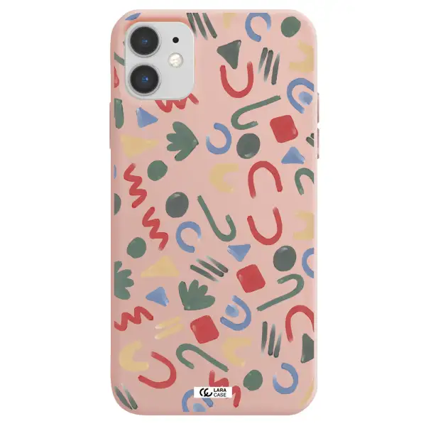 a pattern of colorful shapes Apple iPhone 11 Silicone pastel pink Case