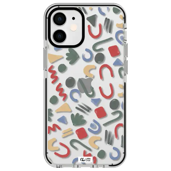 a pattern of colorful shapes Apple iPhone 12 mini impact black border Case