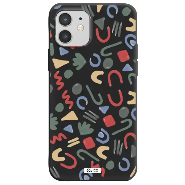 a pattern of colorful shapes Apple iPhone 12 mini Silicone black Case