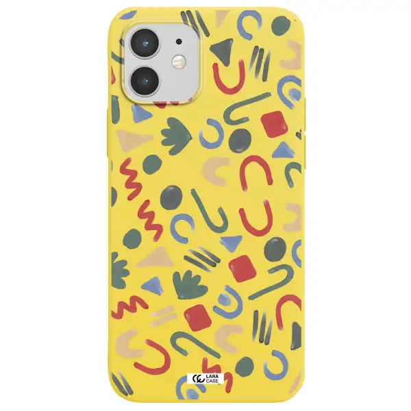 a pattern of colorful shapes Apple iPhone 12 mini Silicone canary yellow Case