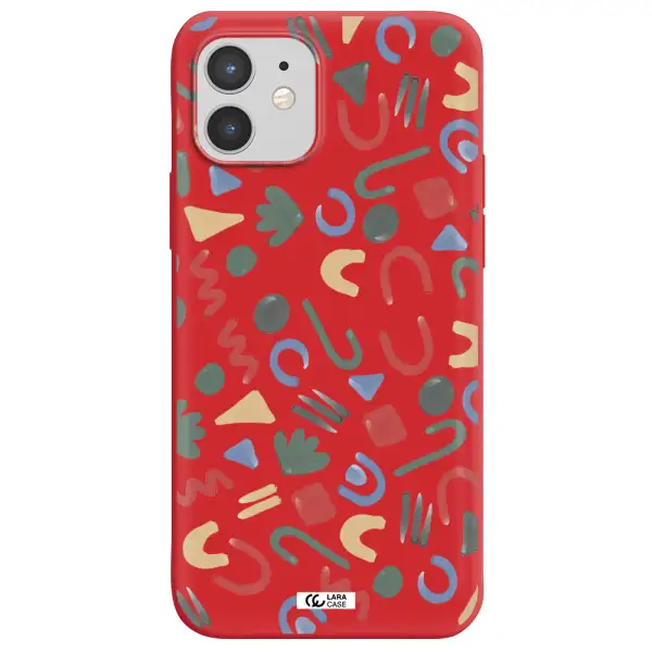 a pattern of colorful shapes Apple iPhone 12 mini Silicone Imperial Red Case