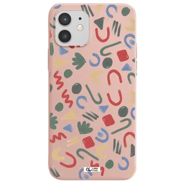 a pattern of colorful shapes Apple iPhone 12 mini Silicone pastel pink Case