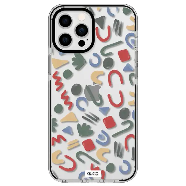 a pattern of colorful shapes Apple iPhone 12 pro max impact black border Case