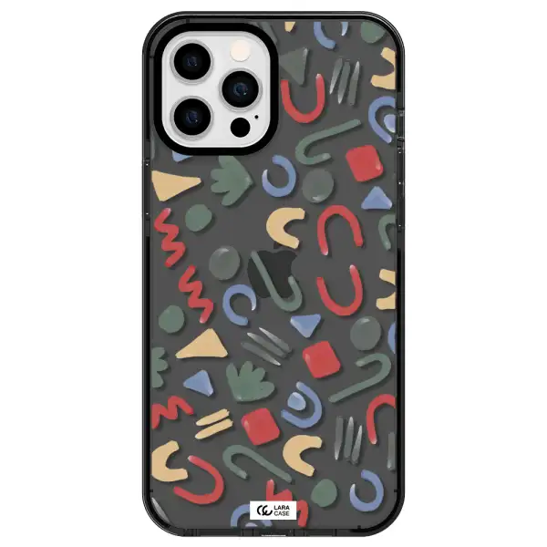 a pattern of colorful shapes Apple iPhone 12 pro max impact Smoke Black Case